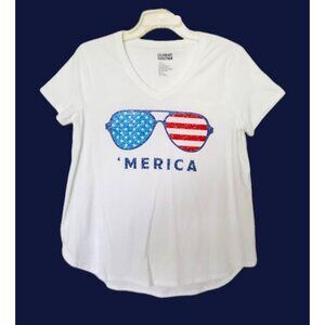 NWT Celebrate Together Red White Blue " 'MERICA" Sunglasses Graphic Tee - Size S